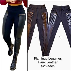 Flamingo Faux Leather Moto Leggings